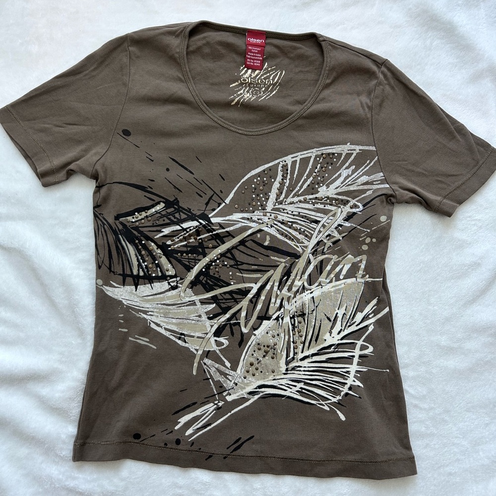 Y2K 2000s Brown Artistic Graphic Tee